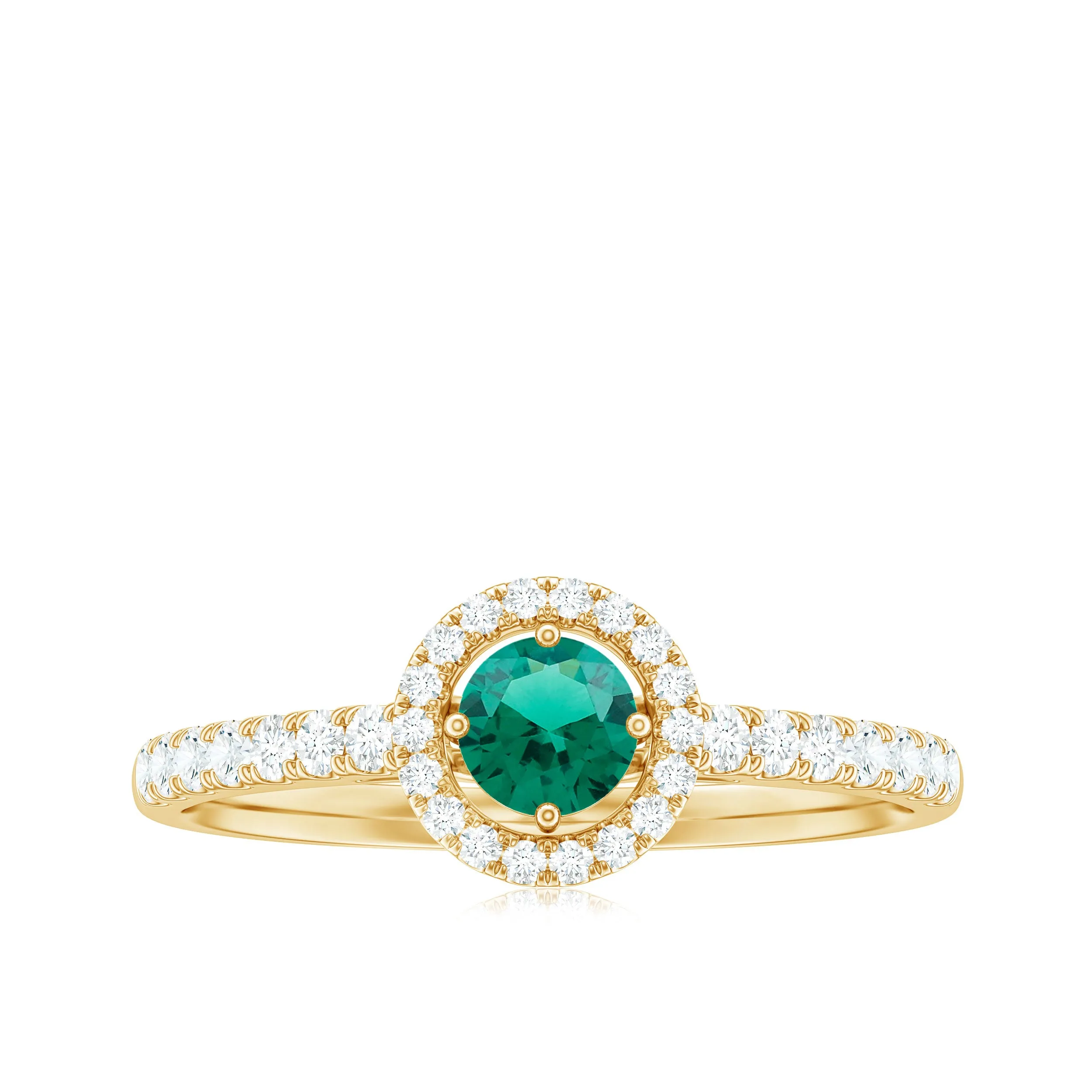 0.75 CT Created Emerald Engagement Ring with Diamond Halo