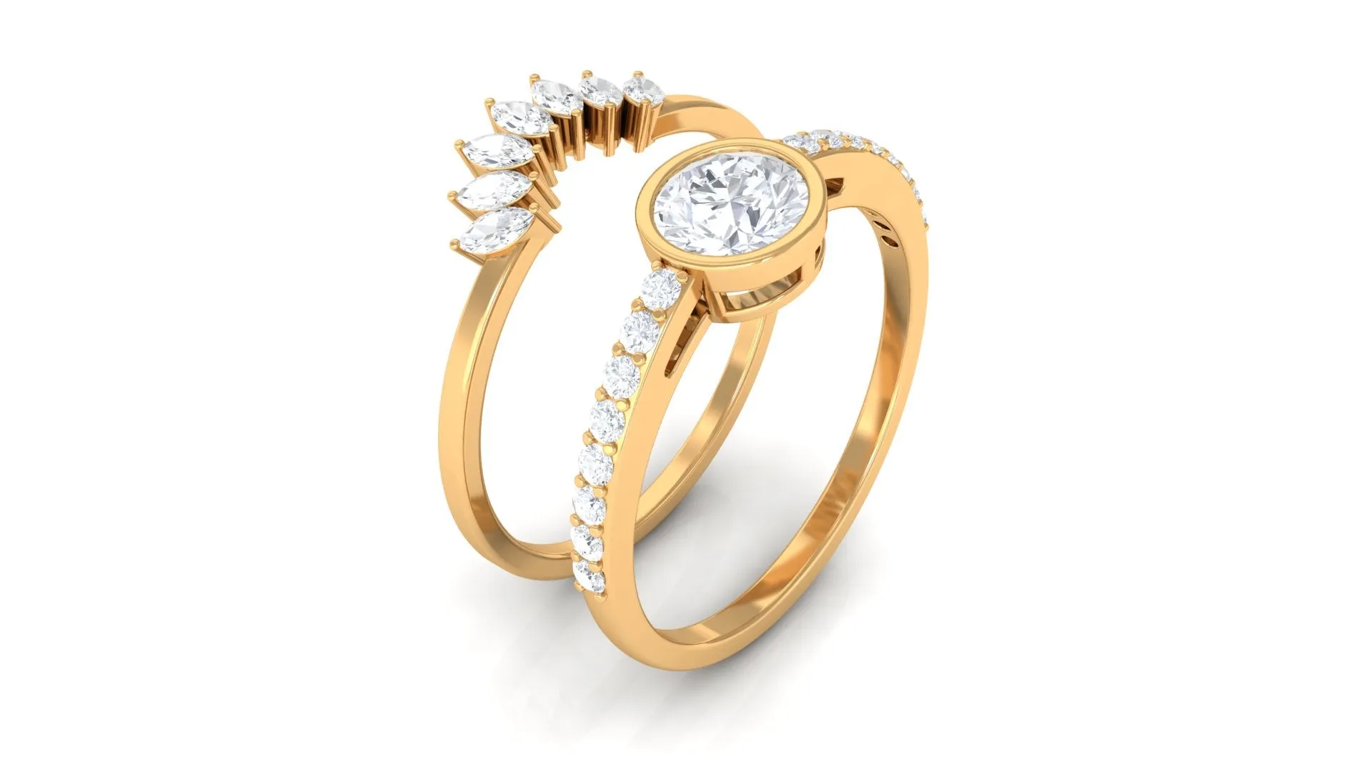 1 CT Bezel Set Cubic Zirconia Solitaire Bridal Ring Set in Gold