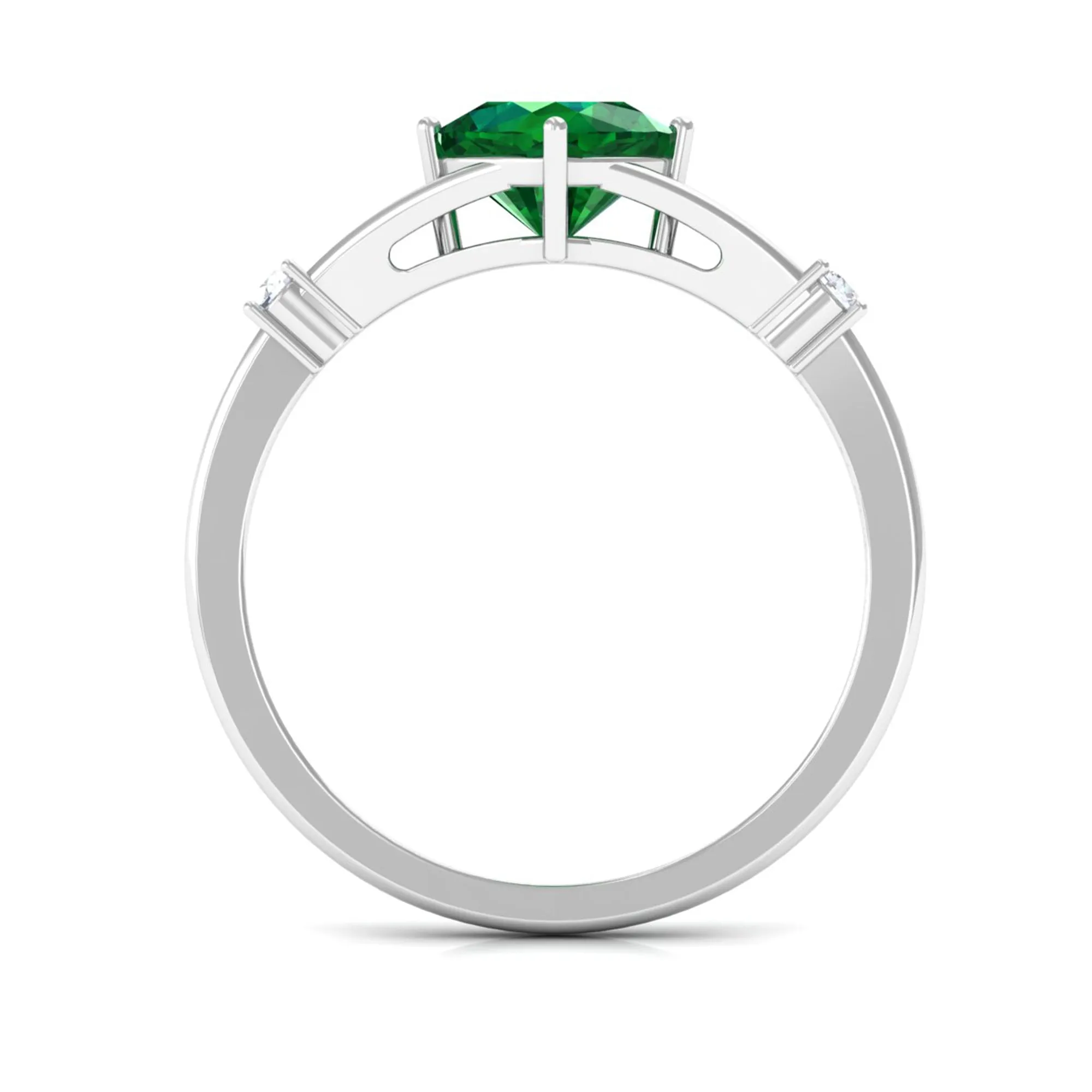 1 CT Cushion Cut Created Emerald Engagement Ring with Diamond in Split Shank