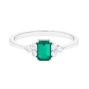 1 CT Octagon shape Emerald Engagement Ring with Diamond Trio