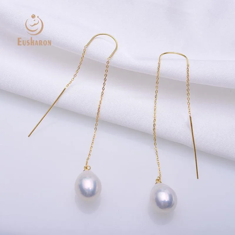 10 Pairs 10-13mm High Luster White Line Drop Pearl Earrings