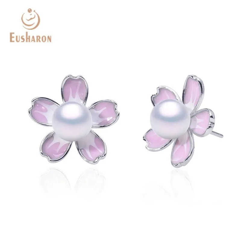 10 Pairs Cherry Blossoms Sterling Silver Freshwater Pearl Studs