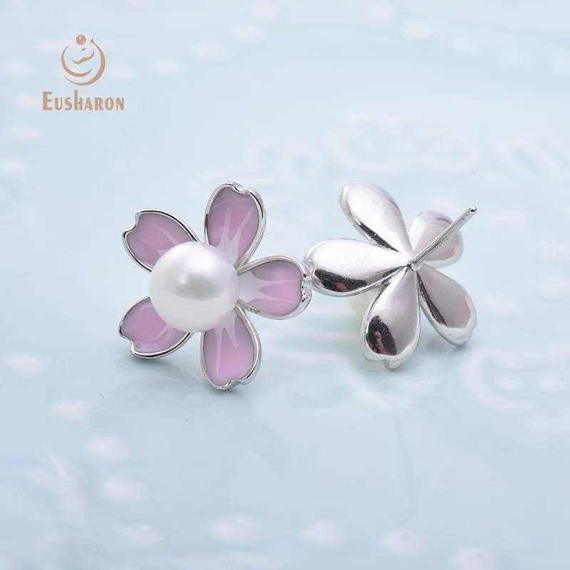 10 Pairs Cherry Blossoms Sterling Silver Freshwater Pearl Studs