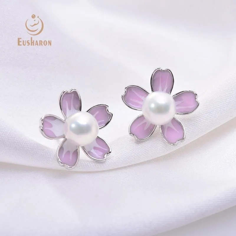 10 Pairs Cherry Blossoms Sterling Silver Freshwater Pearl Studs