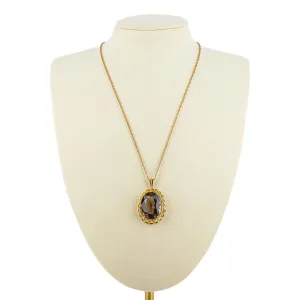 10K Yellow Gold Oval Smoky Quartz Pendant Necklace