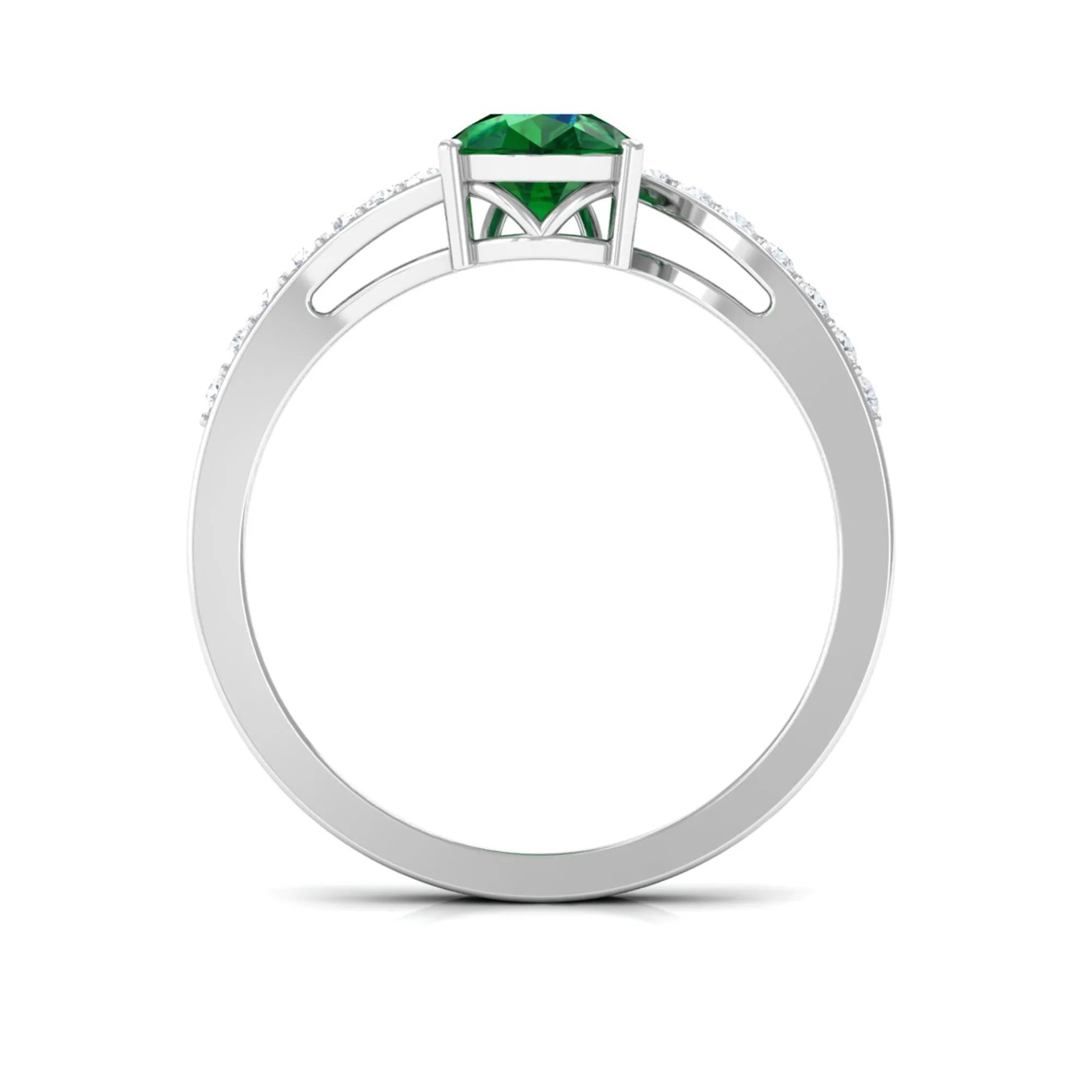 1.25 CT Pear Lab Created Emerald Solitaire Bypass Ring with Diamond