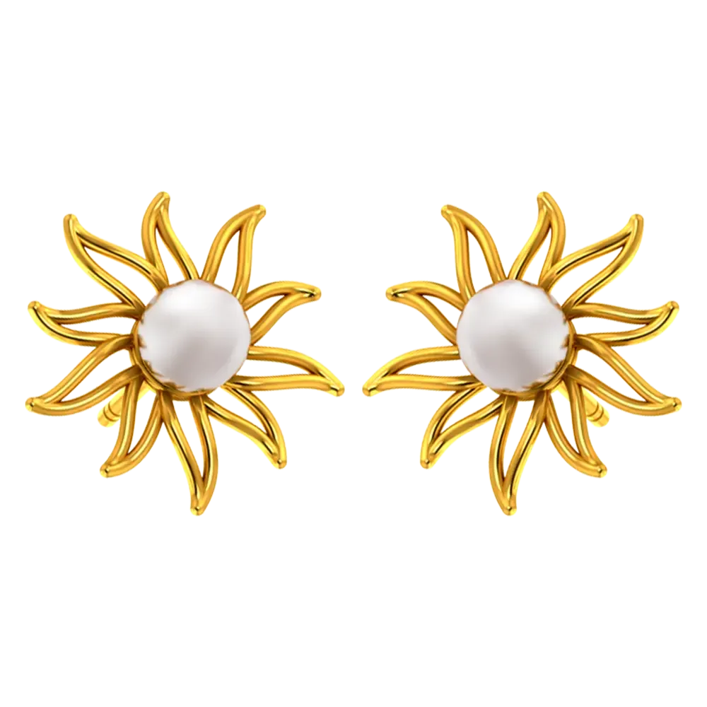 14k Gold Earrings In The Shape Of A Sun With Pearl Design