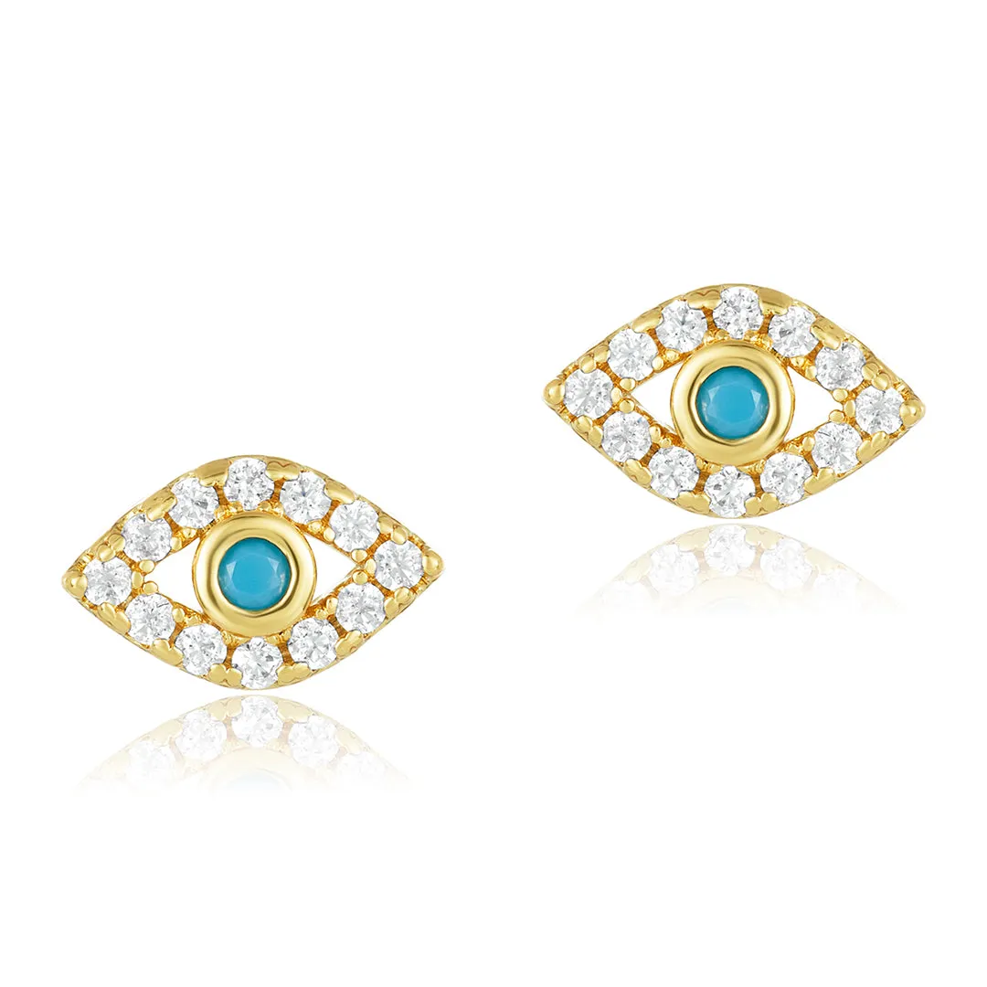 14k Gold Plated Evil Eye Studs