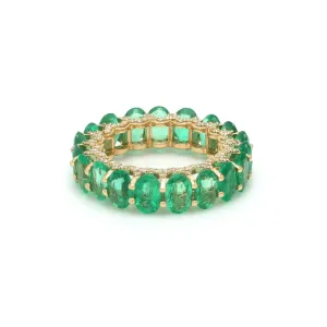 14K or 18K Gold Emerald and Pave Diamond Eternity Band