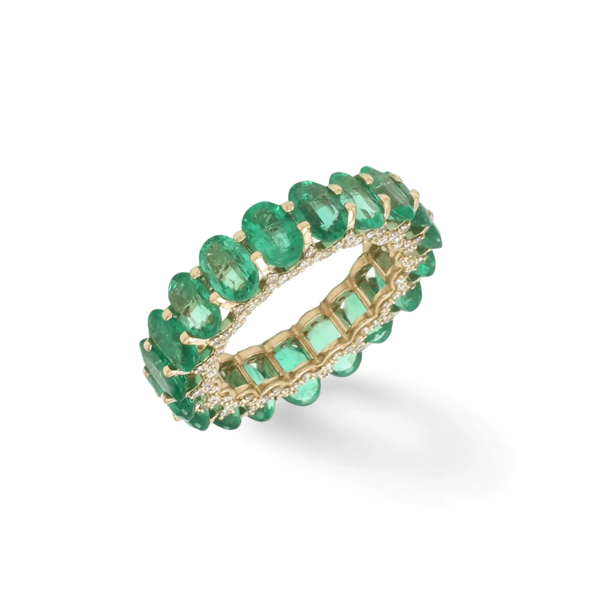 14K or 18K Gold Emerald and Pave Diamond Eternity Band