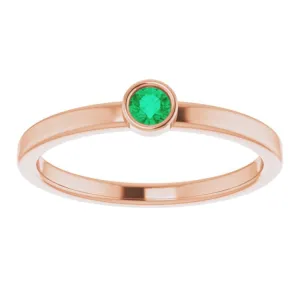 14K Rose 3 mm Lab-Grown Emerald Ring