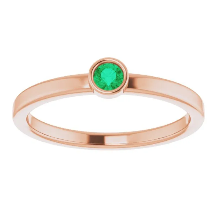 14K Rose 3 mm Lab-Grown Emerald Ring