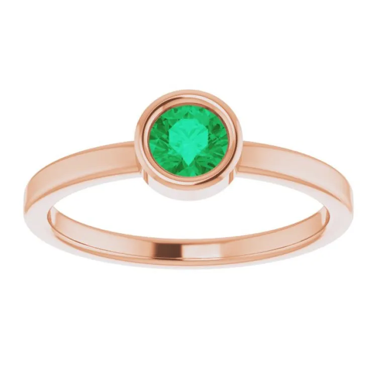 14K Rose 4.5 mm Natural Emerald Ring