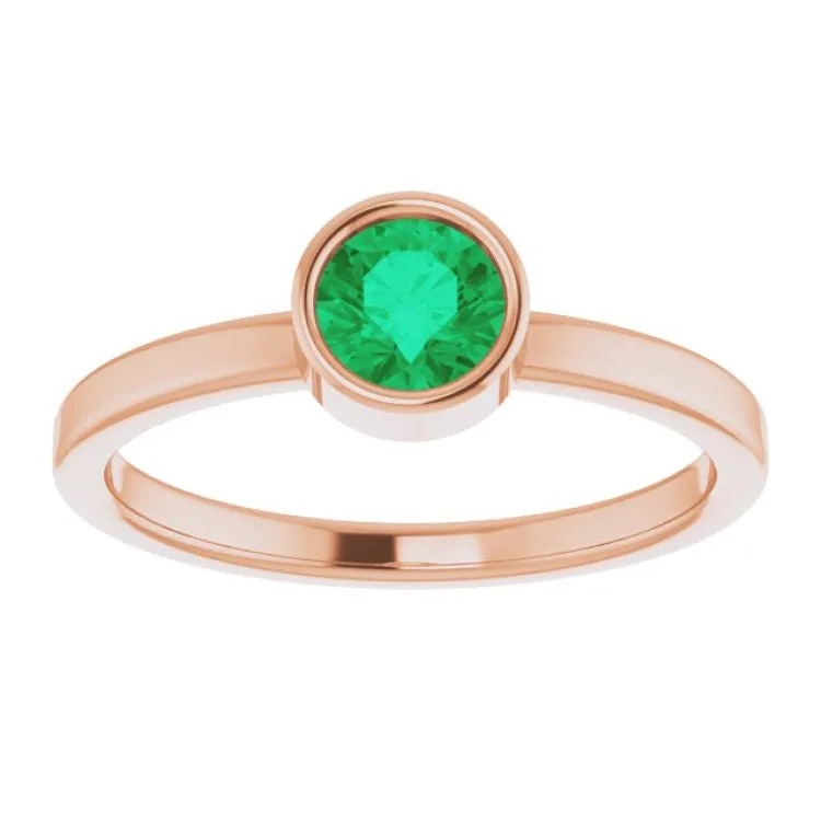 14K Rose 5 mm Lab-Grown Emerald Ring