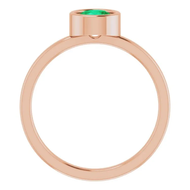 14K Rose 5.5 mm Lab-Grown Emerald Ring