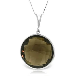 14K Solid White Gold Necklace Round Smoky Quartz