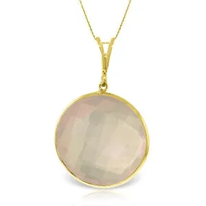 14K Solid Yellow Gold Checkerboard Cut Round Rose Quartz Necklace