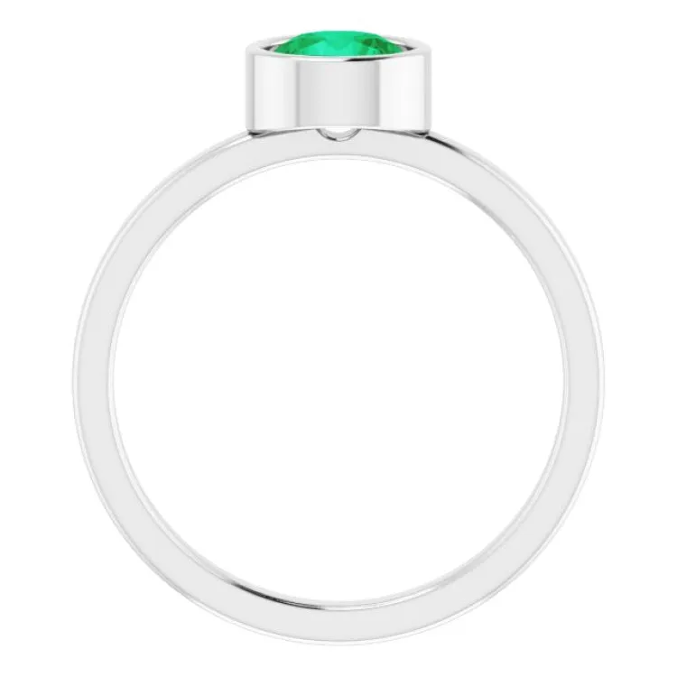 14K White 6 mm Lab-Grown Emerald Ring