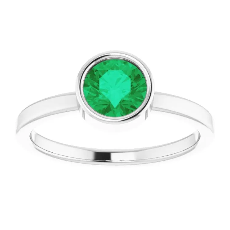 14K White 6 mm Lab-Grown Emerald Ring