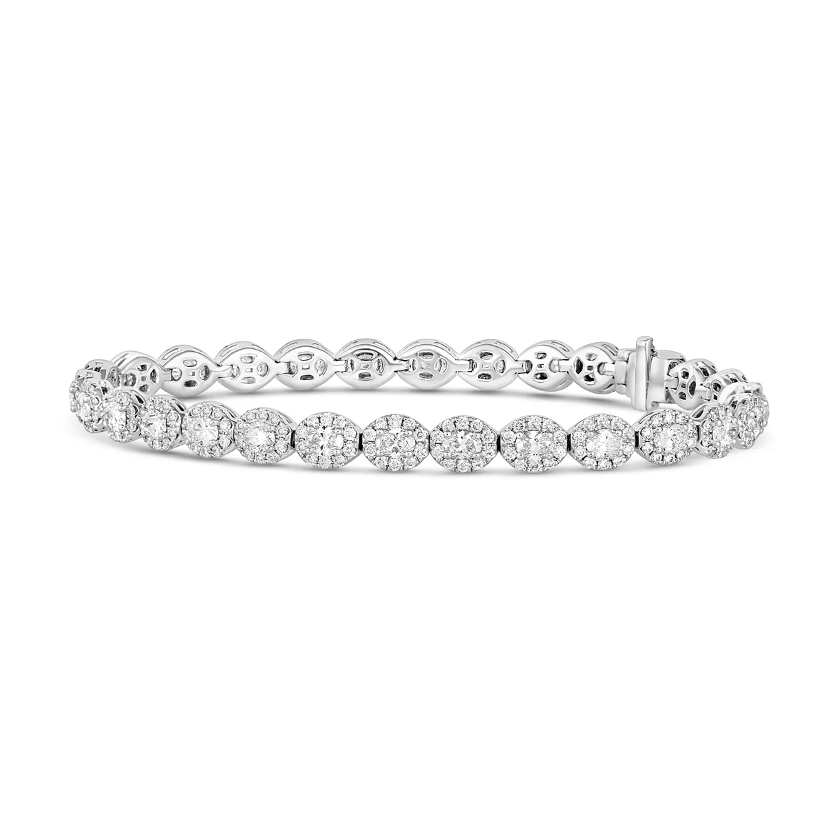 14K White Gold East to West Halo Oval Diamond Bracelet