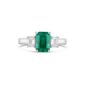 14K White Gold Emerald and Diamond Ring