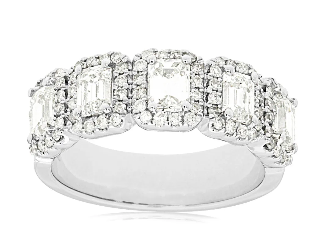 14K White Gold Emerald Cluster Anniversary Band