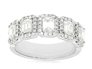 14K White Gold Emerald Cluster Anniversary Band