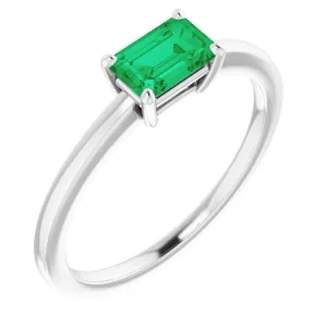 14K White Lab-Grown Emerald Ring