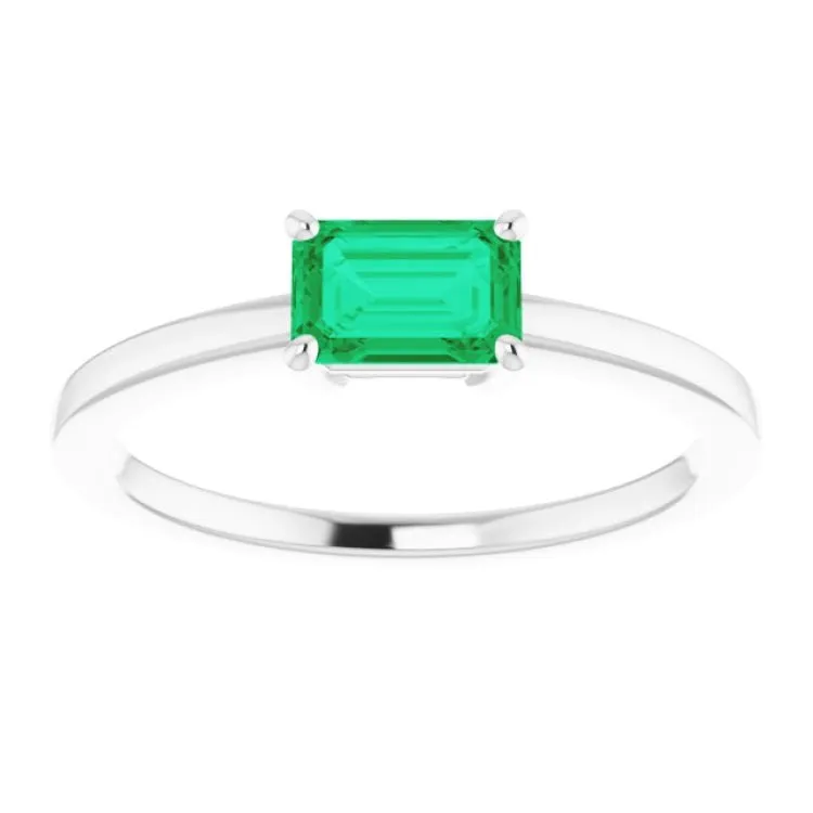 14K White Lab-Grown Emerald Ring