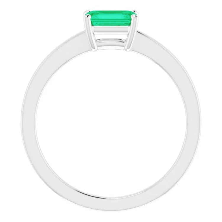 14K White Lab-Grown Emerald Ring