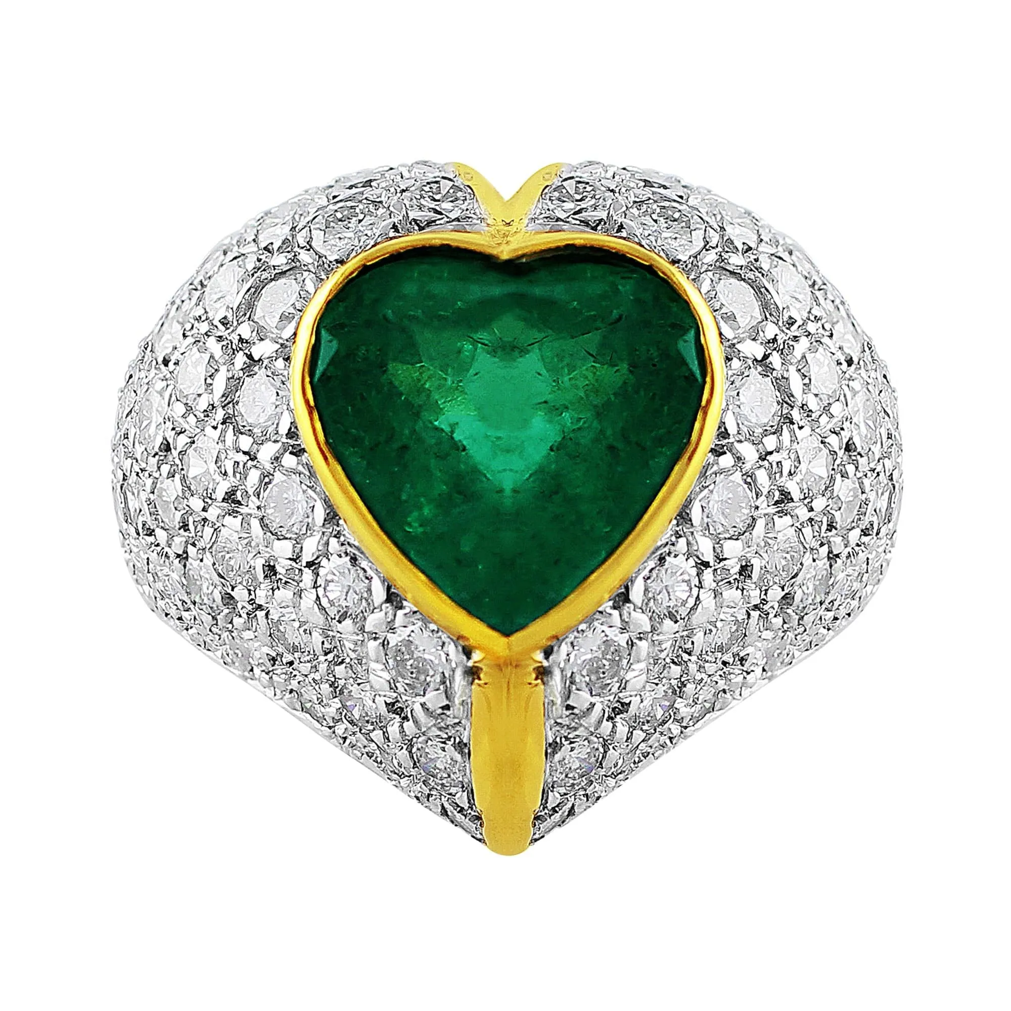 14k White Yellow Gold 4ct Emerald Diamond Heart Ring