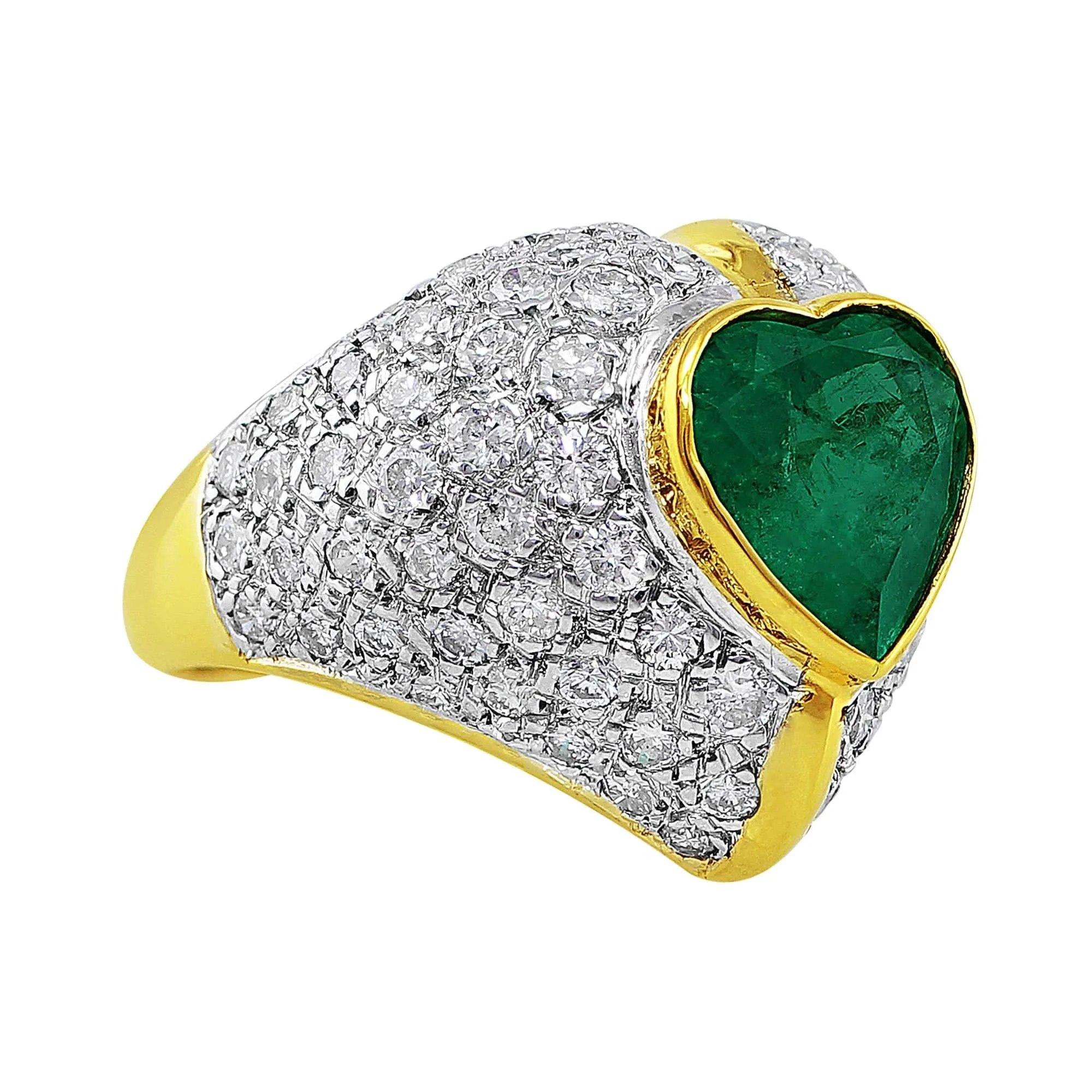 14k White Yellow Gold 4ct Emerald Diamond Heart Ring