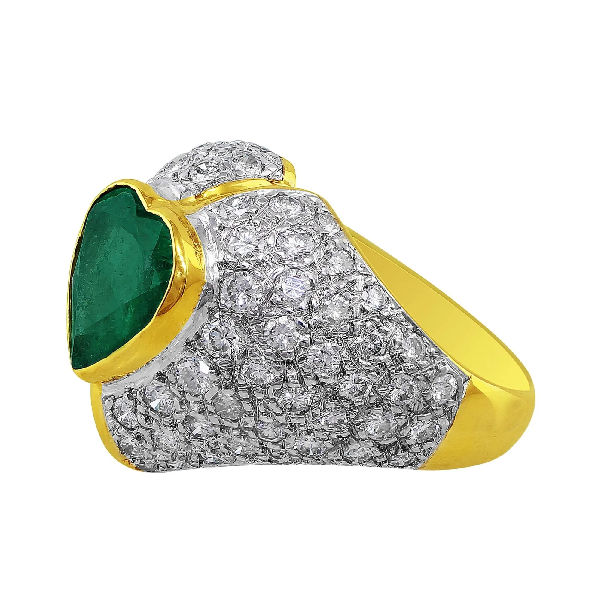 14k White Yellow Gold 4ct Emerald Diamond Heart Ring