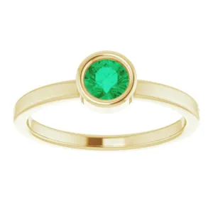 14K Yellow 4.5 mm Lab-Grown Emerald Ring