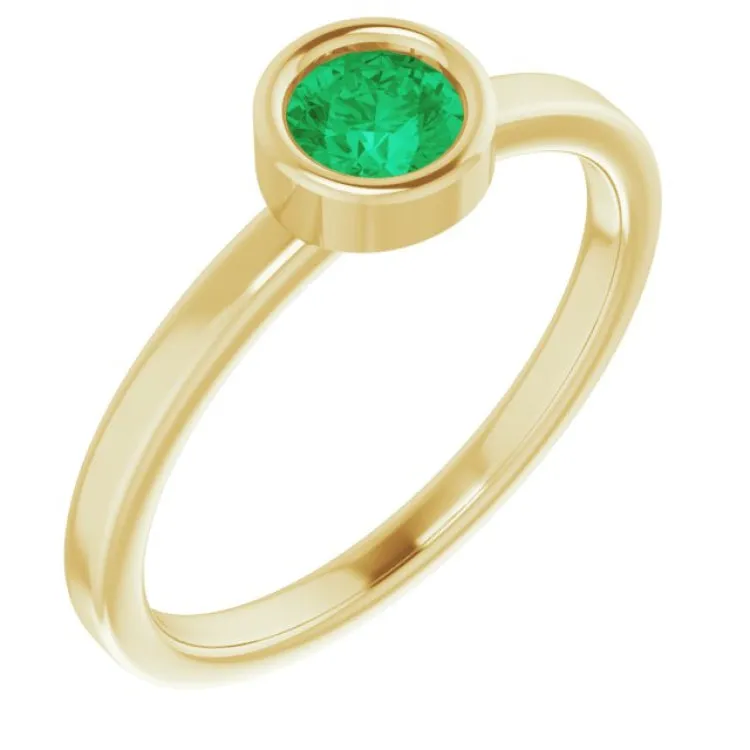 14K Yellow 4.5 mm Natural Emerald Ring