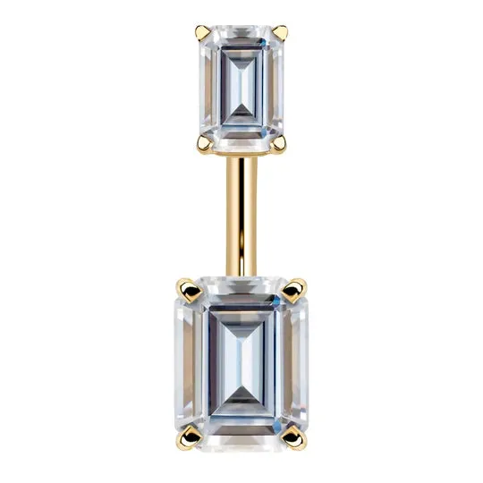 14K Yellow Gold Emerald Cut Belly Rings