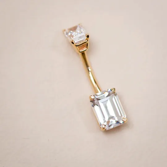 14K Yellow Gold Emerald Cut Belly Rings