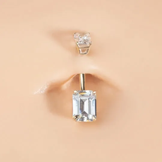 14K Yellow Gold Emerald Cut Belly Rings