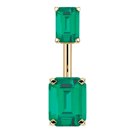 14K Yellow Gold Emerald Cut Belly Rings