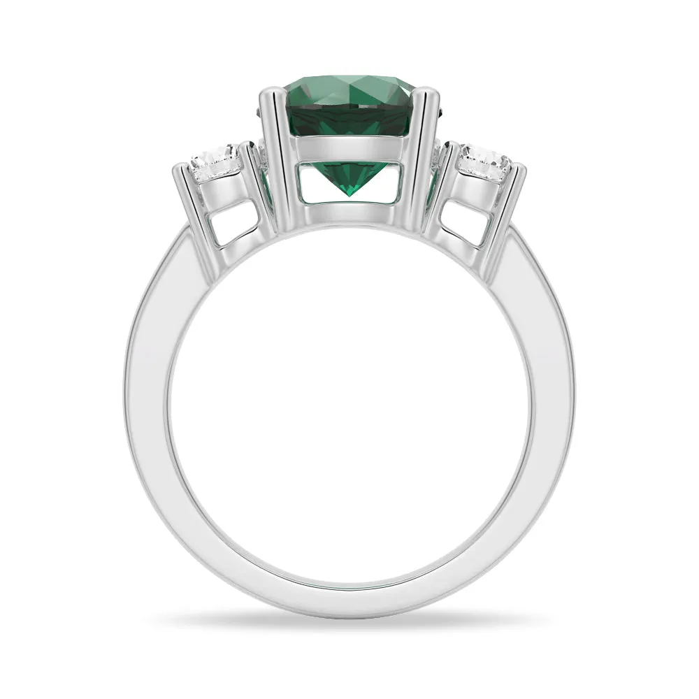 1.5 CT. Classic Three Stone  Emerald and White Sapphire Ring