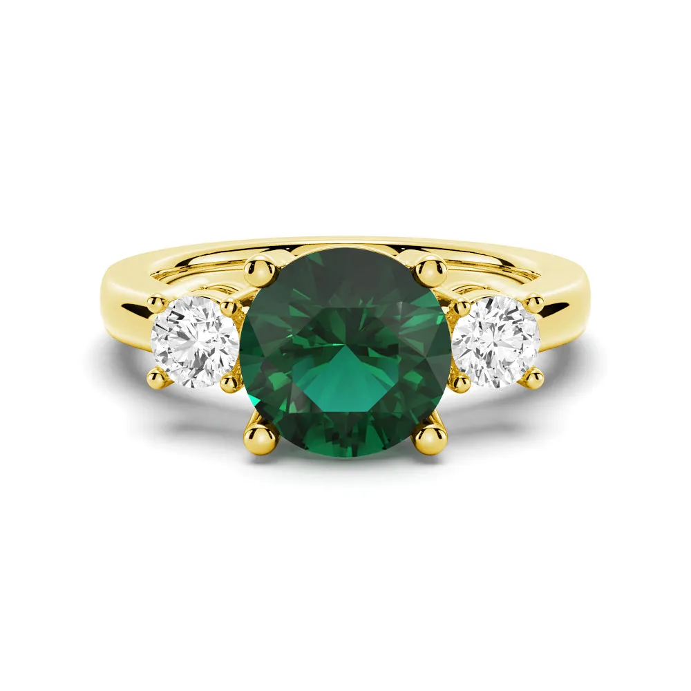 1.5 CT. Classic Three Stone  Emerald and White Sapphire Ring