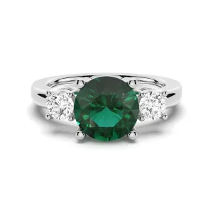 1.5 CT. Classic Three Stone  Emerald and White Sapphire Ring