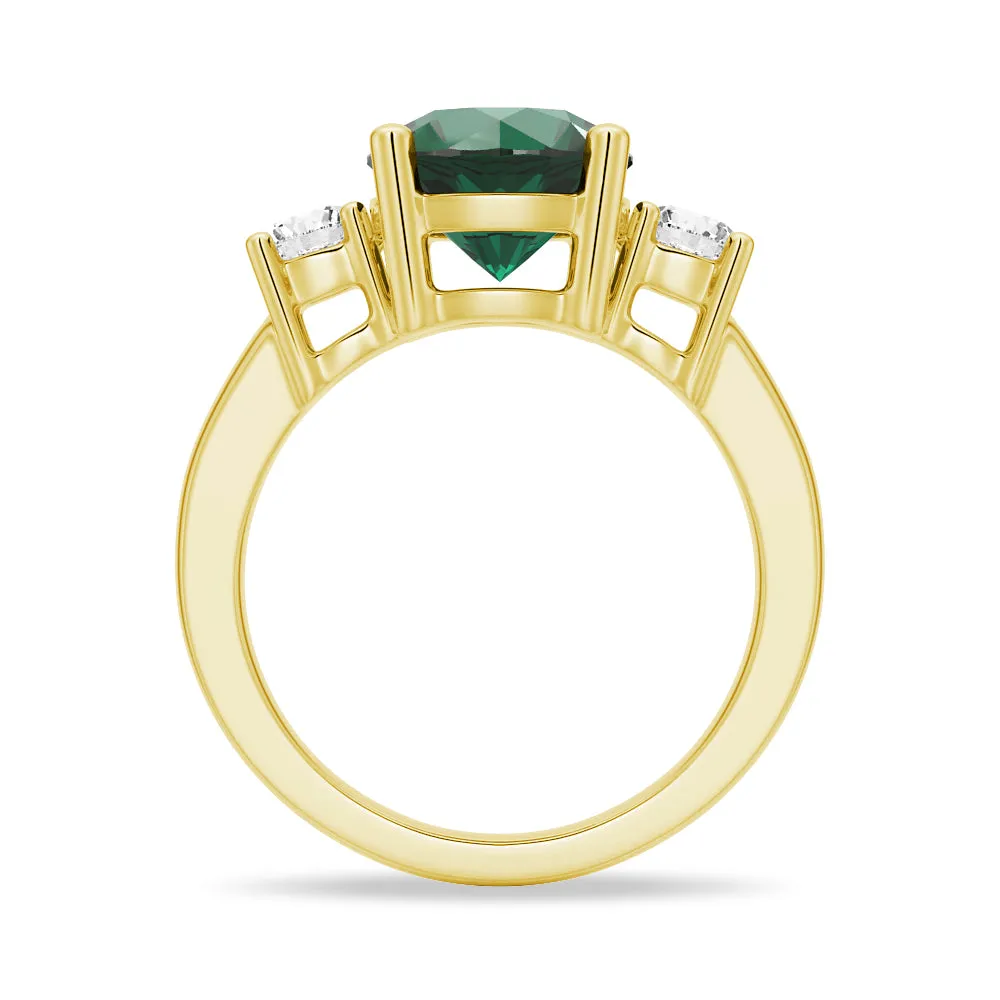 1.5 CT. Classic Three Stone  Emerald and White Sapphire Ring