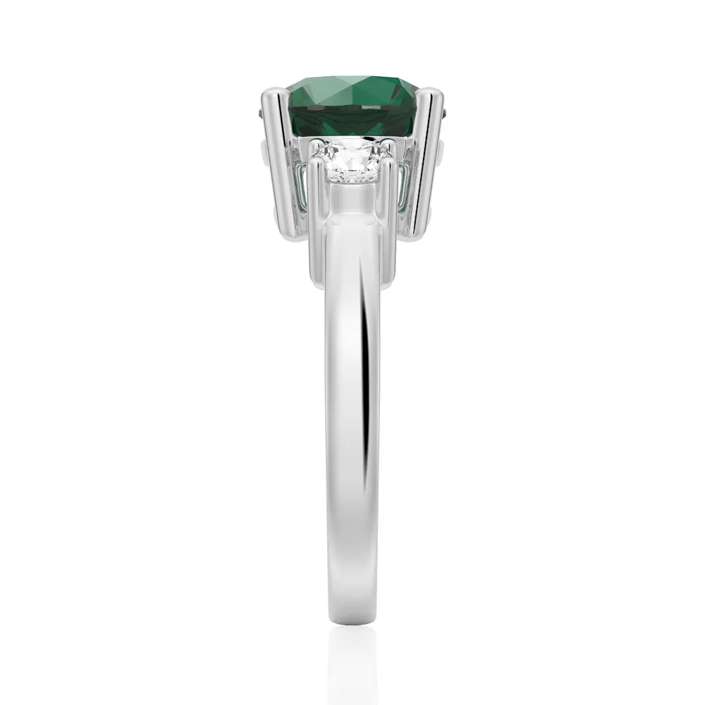 1.5 CT. Classic Three Stone  Emerald and White Sapphire Ring