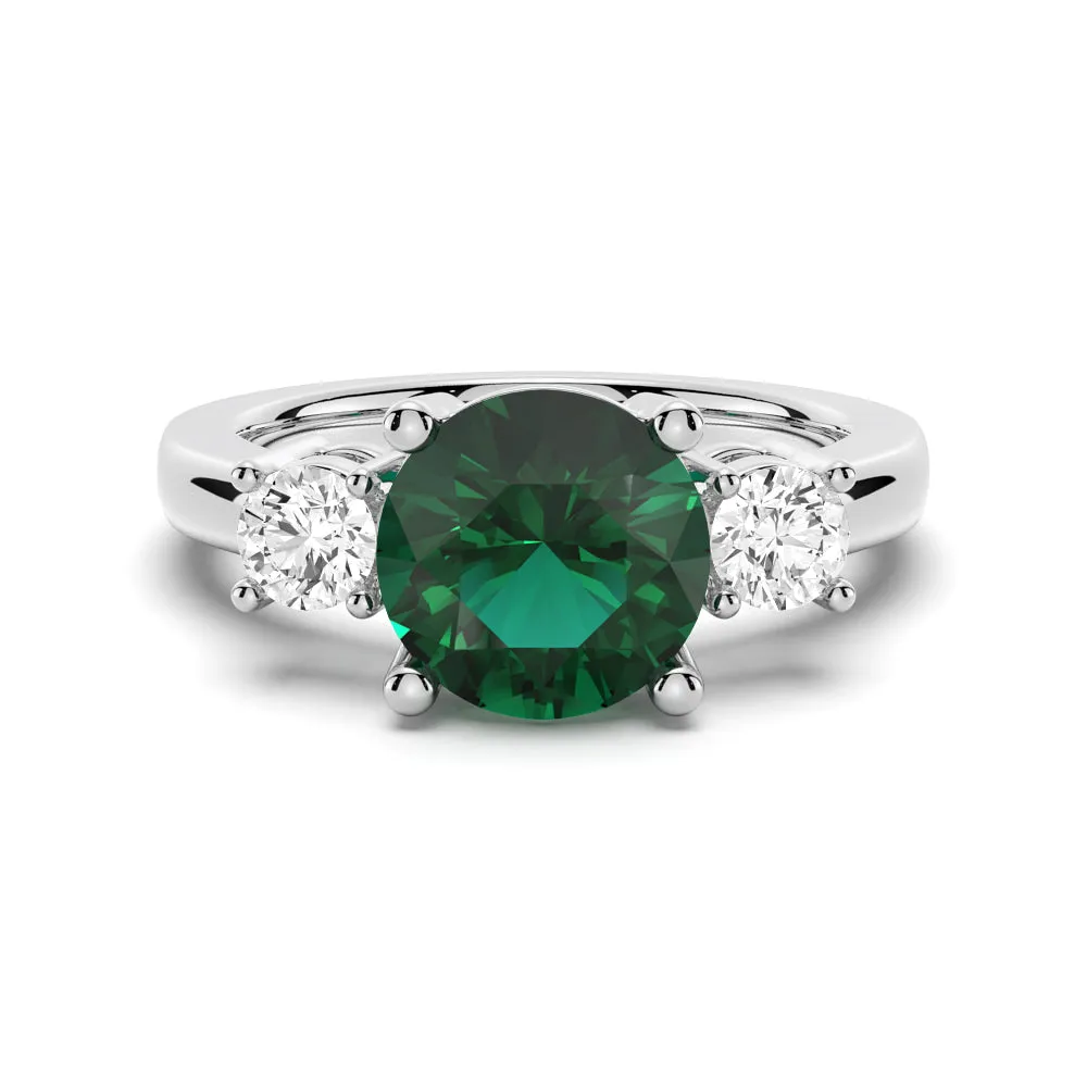 1.5 CT. Classic Three Stone  Emerald and White Sapphire Ring