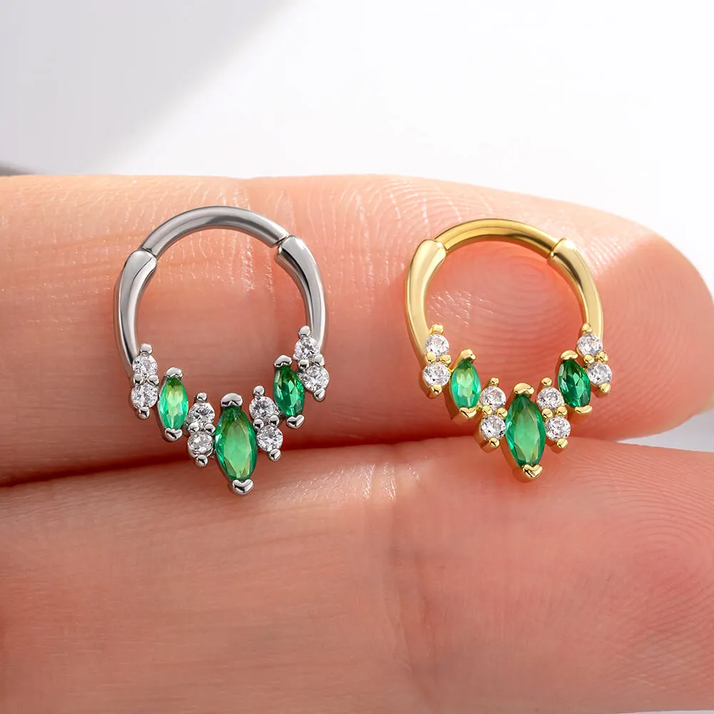 16G Emerald Marquise Gems Clear CZ Clicker Septum Ring