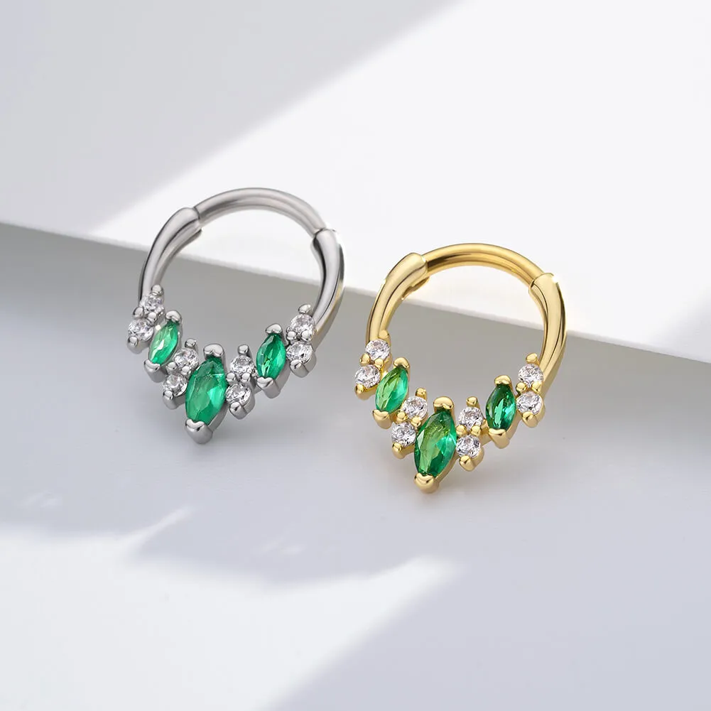 16G Emerald Marquise Gems Clear CZ Clicker Septum Ring