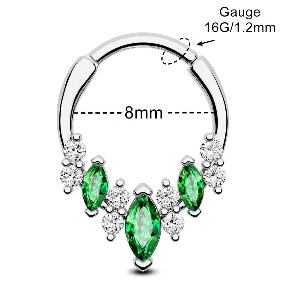 16G Emerald Marquise Gems Clear CZ Clicker Septum Ring