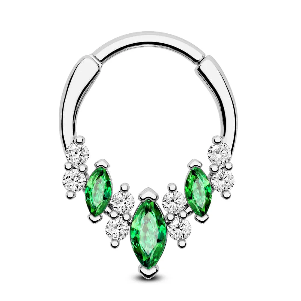 16G Emerald Marquise Gems Clear CZ Clicker Septum Ring