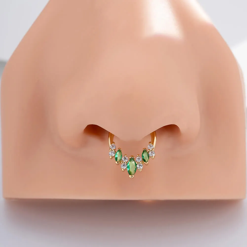 16G Emerald Marquise Gems Clear CZ Clicker Septum Ring